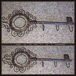 VINTAGE ORNATE 27" METAL KEY CLOTHES HAT HOOK COAT RACK