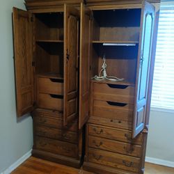 Vintage Bedside Oak Armoires (Set)