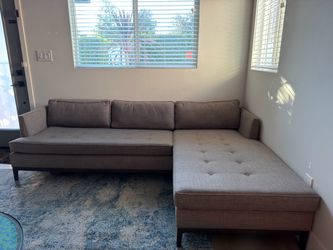 Modern Gray Sectional Sofa + Chaise | Mid-Century Style | Clean & Comfortable