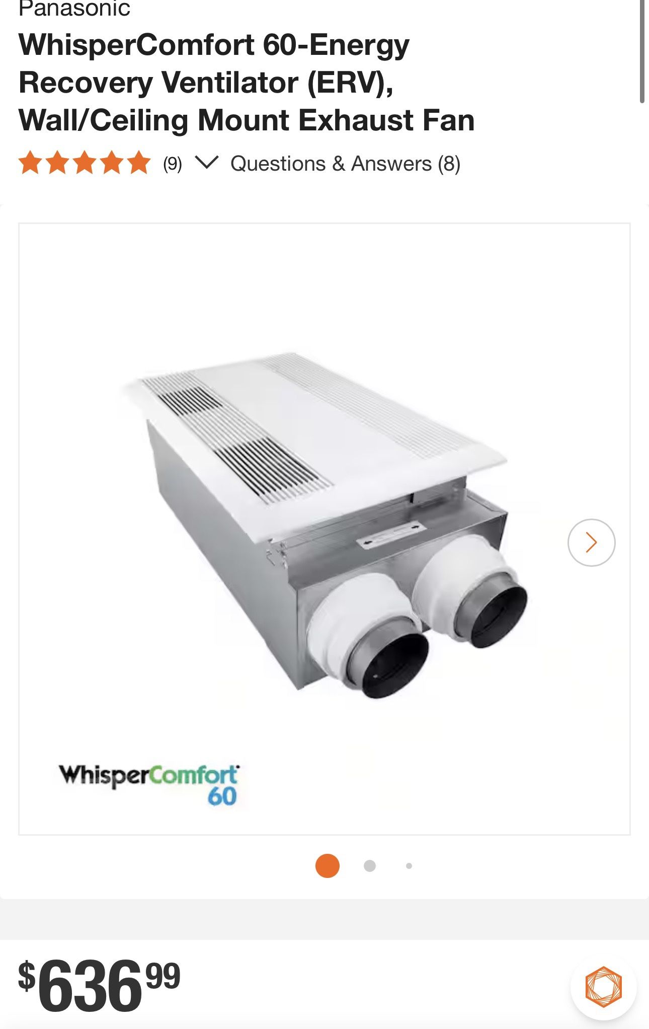 WhisperComfort 60 Energy Recovery Ventilator (ERV), Wall/Ceiling Mount Exhaust Fan