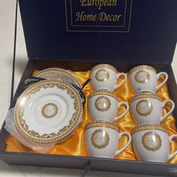 European Home Decor T. Bavaria Germany Design Expresso/Tea Set. Gold & White. 