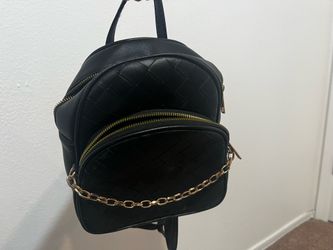 Black Quilted Mini Backpack with Gold Chain