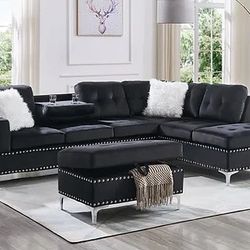 Living Room Sofa Sectional Black