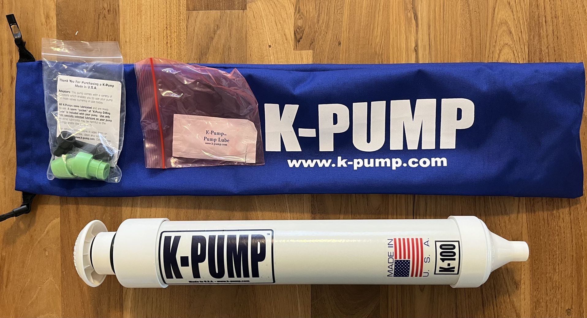 K-Pump K100 For Float Tubes, Fishing Pontoons, Other Inflatables, W Lubricant, Adaptors, Storage Bag, New