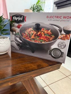 Parini Electric Wok with Vented Glass Lid