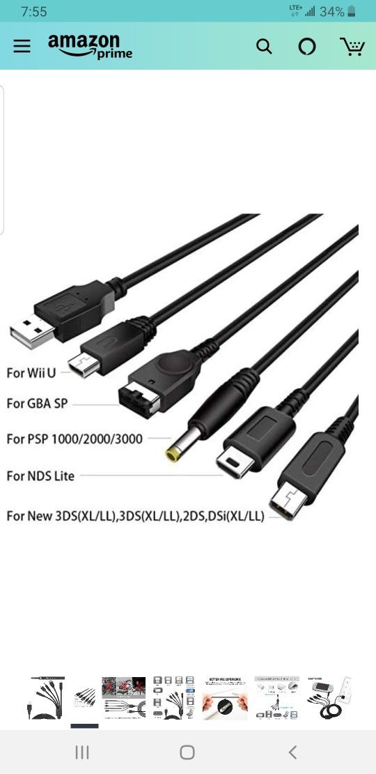 Nintendo 5 in 1 USB Charger Cable Cord For 3ds/2ds/Dsi/Ds Lite/Ds/GameBoy Sp&Wii U Gamepad, also will work with PlayStation PSP Models 1000/2000&3000