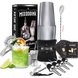 Mixodrink 28oz Cocktail Shaker Set - 12 Piece Stainless Steel w/ Drink Mixer Book | Boston Shaker Bar Kit | Mixology Bartender Kit