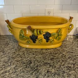 Italian Gold Sienna Yellow Ceramic Large Bowl Pot 20inch By 12inch