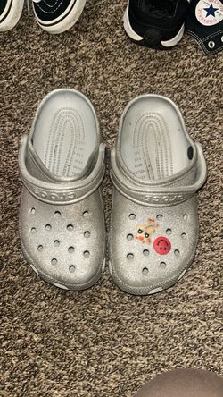 Silver glitter crocs