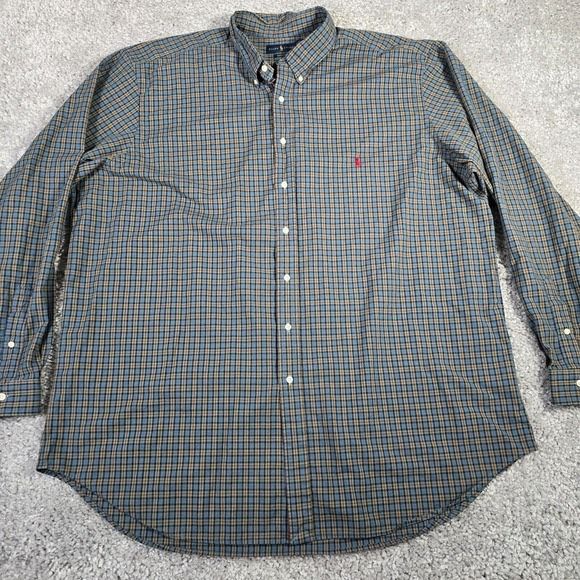 Ralph Lauren Shirt Mens 3XLT Blue Plaid Button Down Long Sleeve Classic 