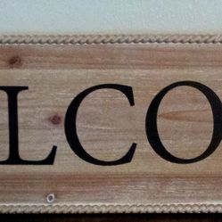Wood Welcome Hanging Sign Rope Detail Grain Door Wall Black Letters Horizontal