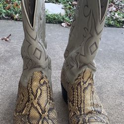 Vintage Grey Leather Python Western Cowboy Boot Men’s 