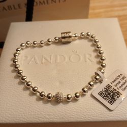 Pandora Authentic Brand New Sterling Silver Sparkling 7.5 Beads And Pave Signature Clasp Bracelet 2 Available 