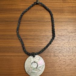Natural Paua Abalone Shell Shiva Eye Pendant Beaded Necklace, New Zealand