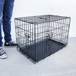 (NEW) $40 Folding 30” Dog Cage 2-Door Folding Pet Crate Kennel w/ Tray 30”x18”x20” 