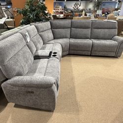 Gray Sofa Sectional Power Recliners & Fridge In Console 