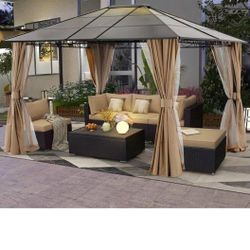 10 x 12 Hardtop Patio Gazebo with Curtains & Netting 