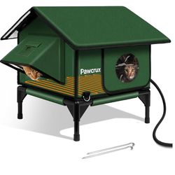 100% Waterproof Heated Cat House for Outdoor Cat with Safe Escape Door