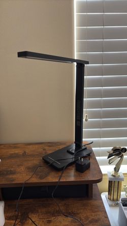 LED Desk Lamp with Wireless Charger: Desk Lamps for Home Office Bedroom, 5 Color Modes & Brightness Dimmable, 2 Night Light