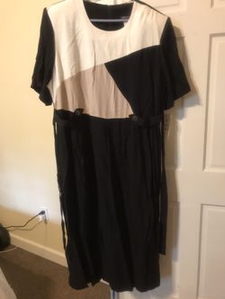 Nwt Vintage? Womens Size 22w Black/beige/cream Tie Belt Dress Impulsive Long