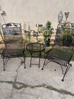 Floral iron & metal chairs with table