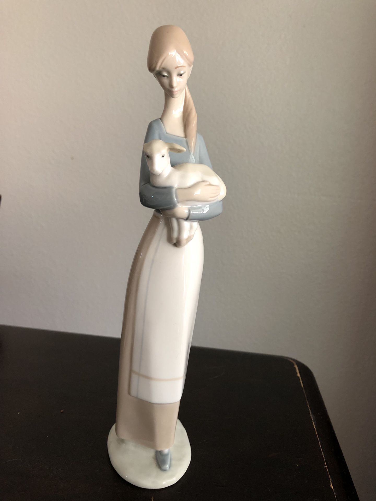 Lladro Woman Holding Lamb Figurine