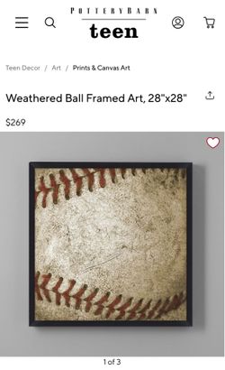 Pottery Barn Teen Weathered Ball Framed Art, 28"x28"