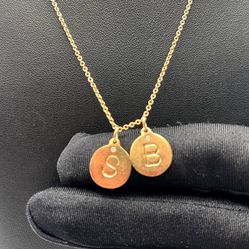 14k solid yellow gold necklace chain with B and S Charms 18.25 inches 1 mm 6.1 grams