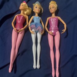 2019 & 2015 Mattel Barbie Ballerina Doll & 2022 Cinderella Ballerina Doll 12”