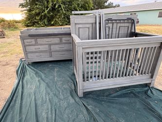 Gray Solid Crib and Dresser Set