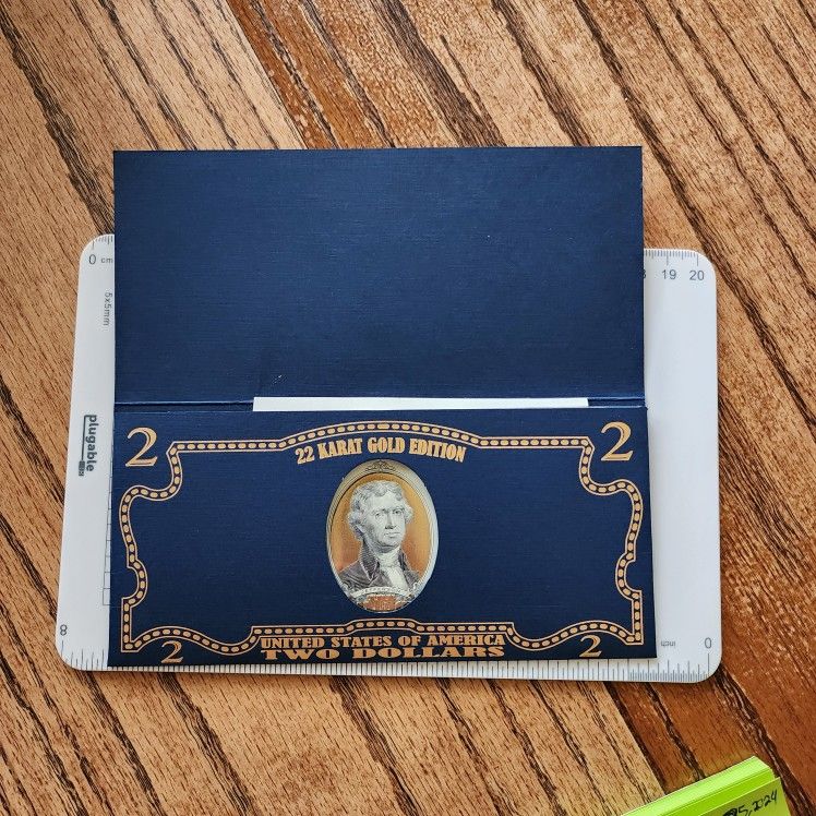 $2 Bill 22k Gold Leaf, Blue folder