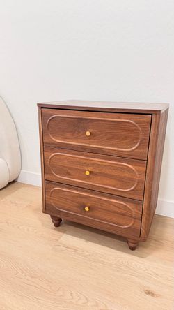 3 Drawer Fluted Dresser, Mid Century Modern Chest of Drawers, Wood Storage Dresser Organizer , Walnut