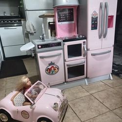 Girls Pink Kitchen Car And Doll
