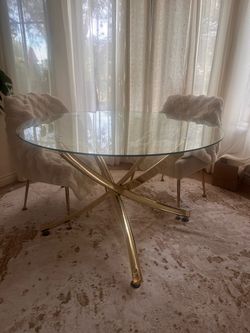 Round Glass Table with gold legs