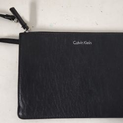 Calvin Klein Black Leather Wristlet Clutch Purse Wallet 9.5"x6.5"
