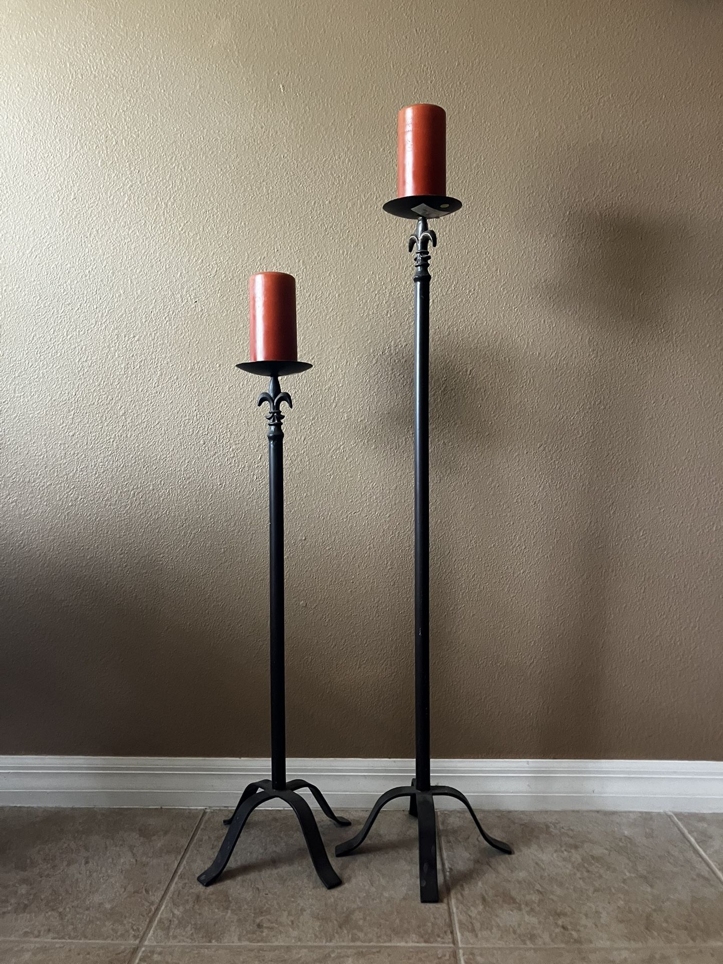 Pillar Candleholders Set Of 2 - Dark (39 And 30 “)