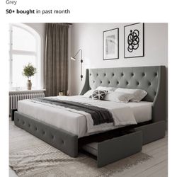 Queen Bed Frame with 4 Storage Drawers