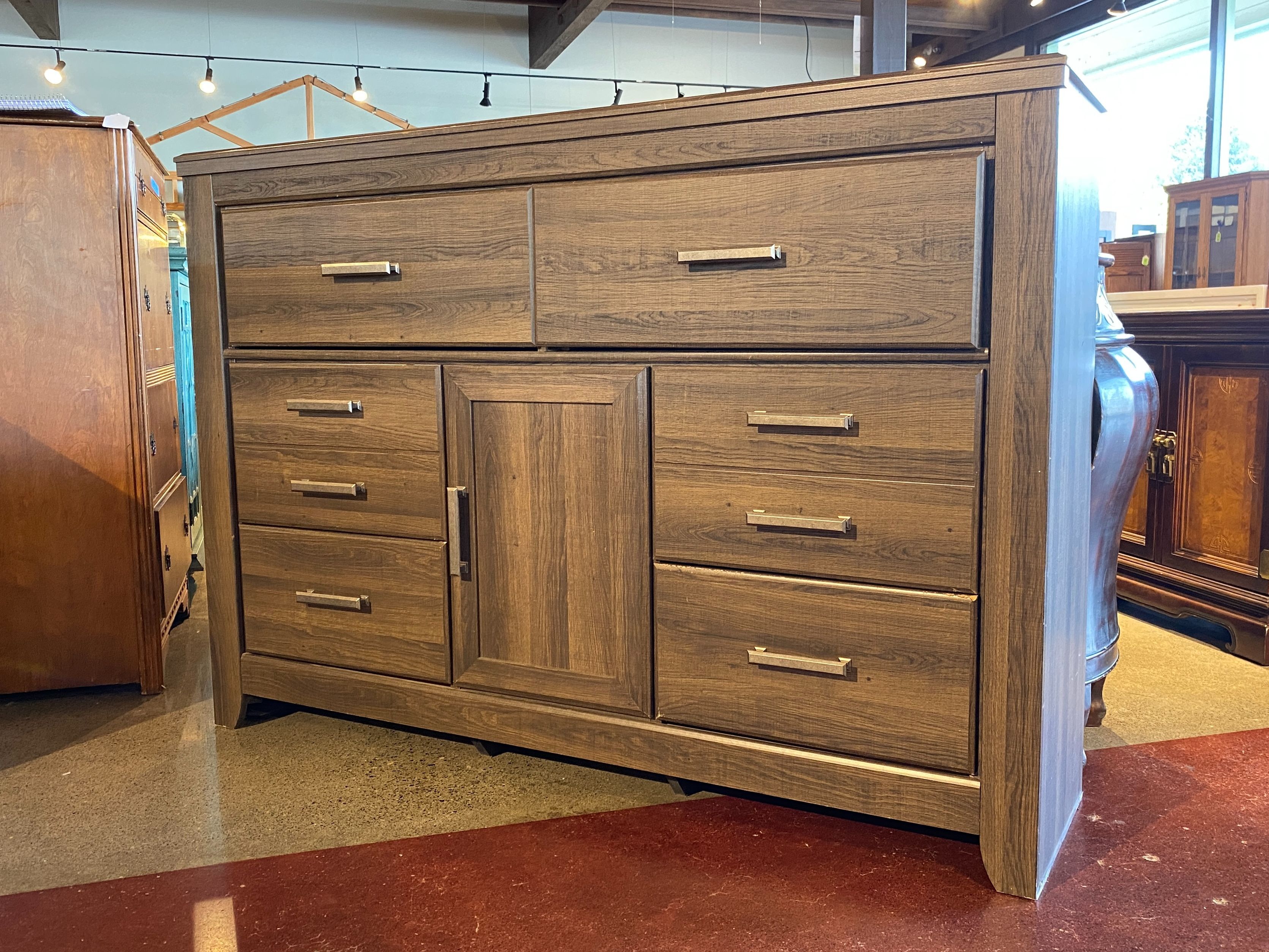 ASHLEY Warm Grey 6-Drawer Dresser w/ Center Cabinet