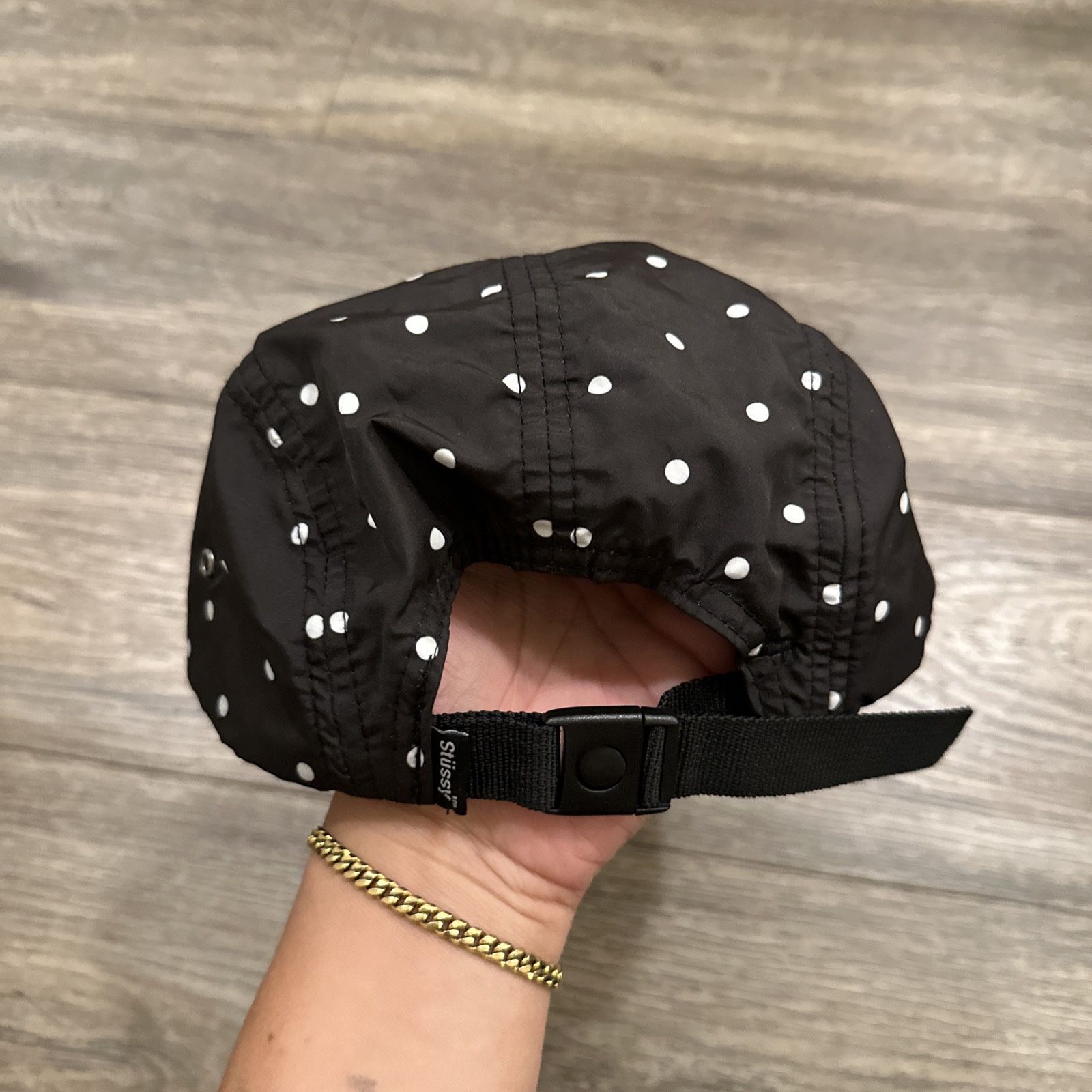 VINTAGE STUSSY POLKA DOT 5 PANEL CAP BLACK 2000's TRIBE RASTA
