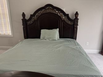 Dark Wood Ornate Bed Frame with Headboard