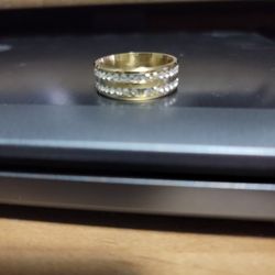 Men's Size 10 Gold Titanium Ring New White Sapphire