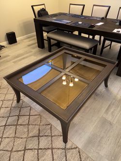 Dark Wood Glass Top Coffee Table