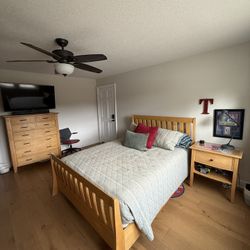 Bedroom Set - Queen Bed frame, chest, Nightstand 