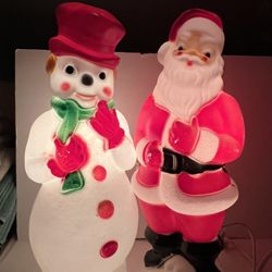 1973 22” Jolly Snowman & Jolly Santa Blow Molds (PAIR)-Vintage Christmas
