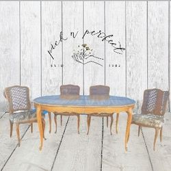 Vintage Dining Table 4 Chairs With Cane And Fur