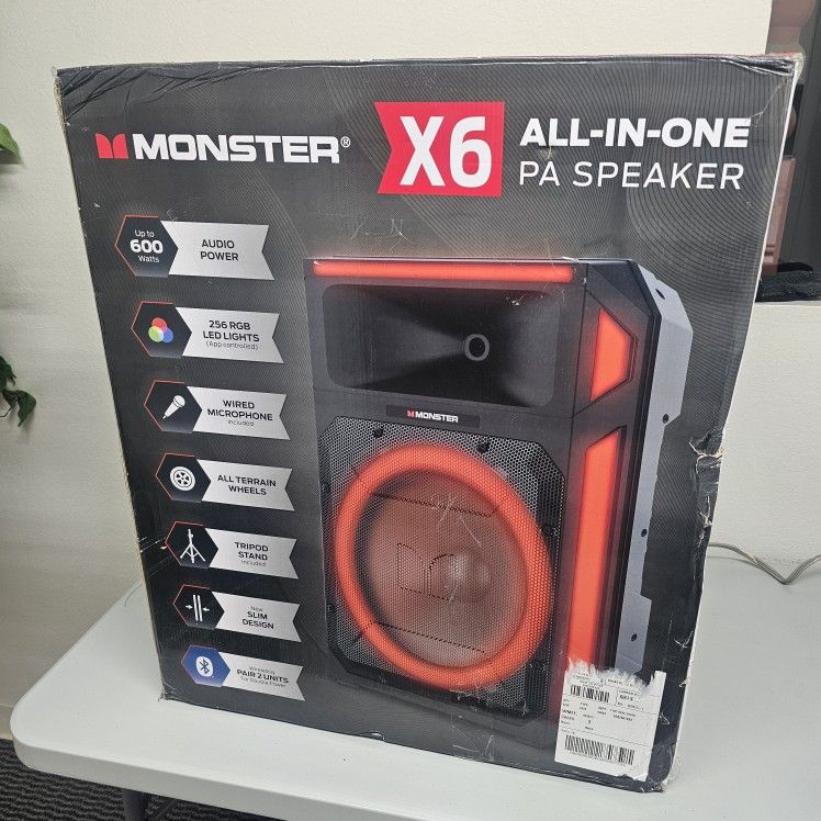 Monster X6 All-in-One PA Bluetooth Speaker System – NEW • Wireless Portable PA • Bass Boost • Microphone Input • Rechargeable Battery