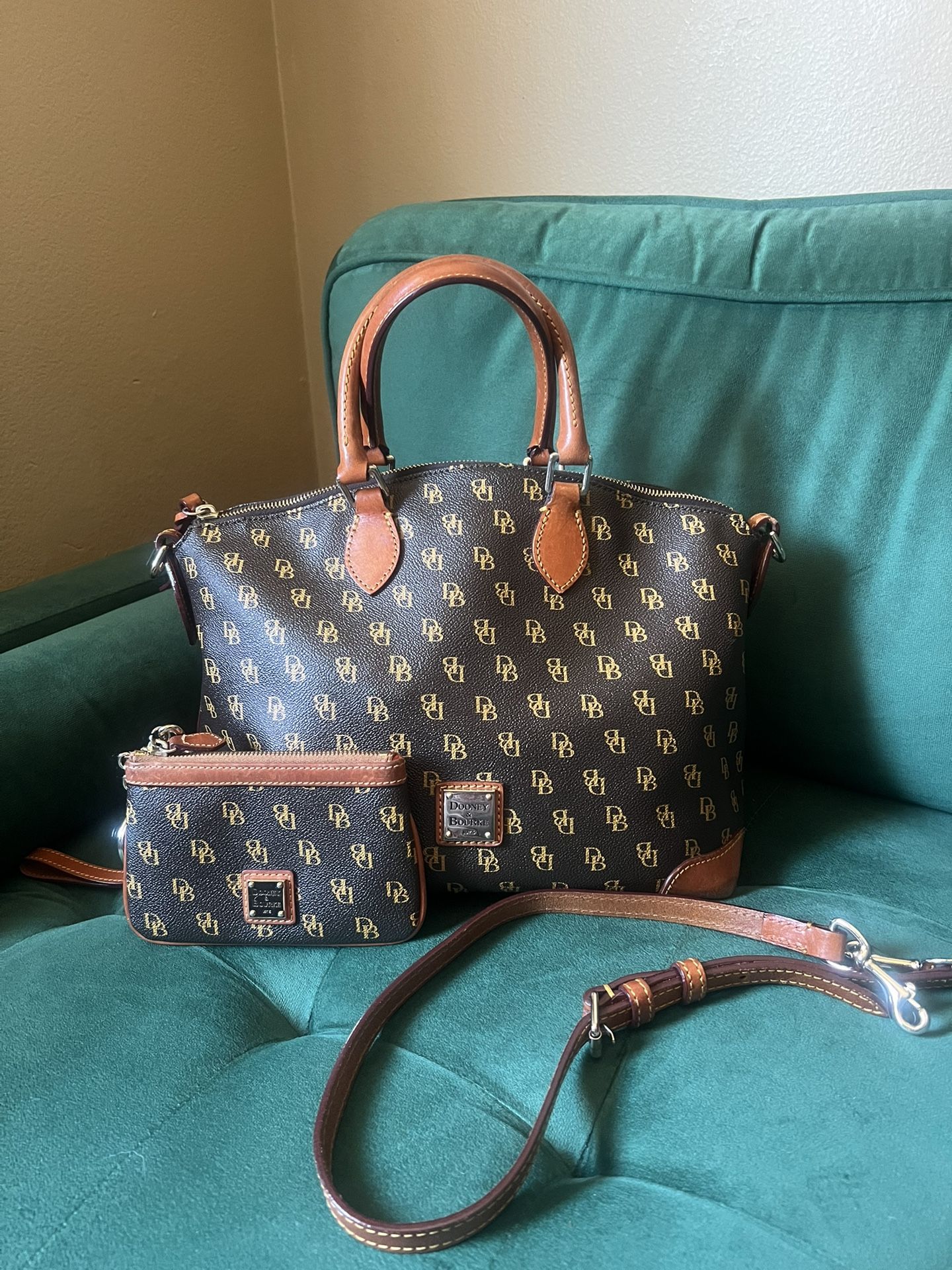 Dooney & Bourke Gretta Monogram Satchel With Matching Wristlet In Tmoro Brown