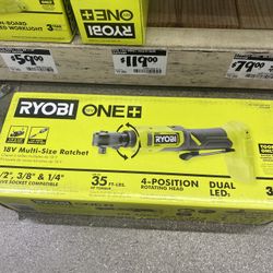 New 3/8, 1/4” 1/2” Ratchet Ryobi One + Converts To Different Sizes 18v 
