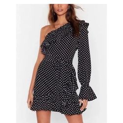 Nasty Gal One Shoulder Polka Dot Dress 