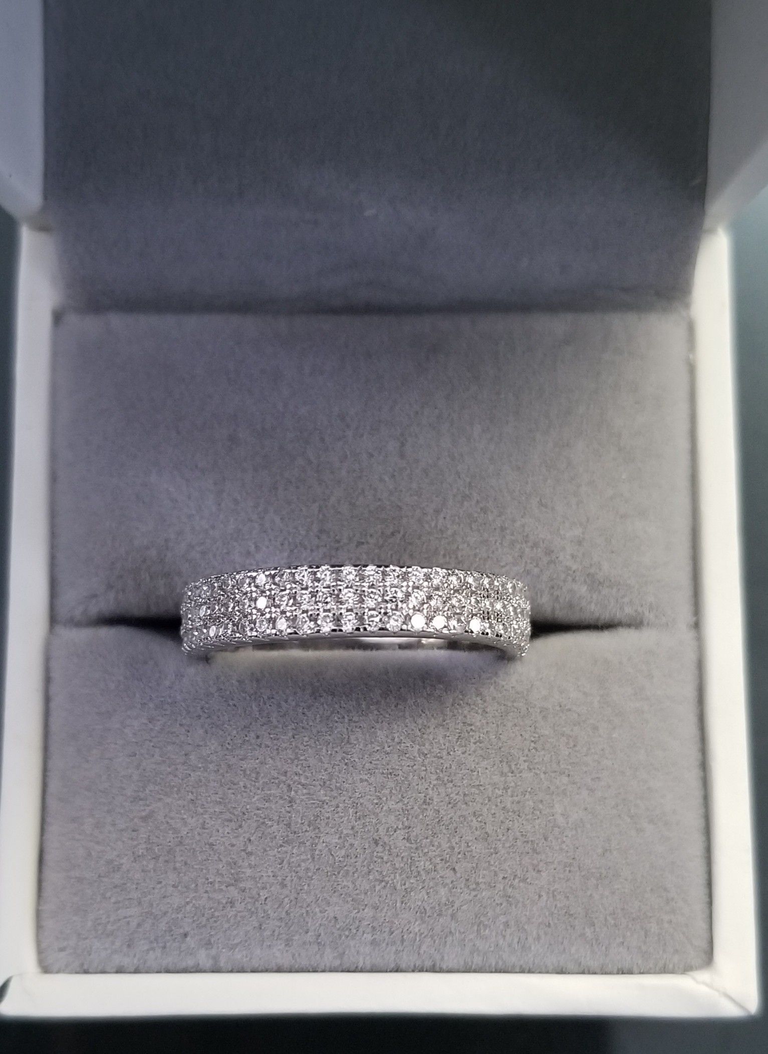 3 Row Full Pave S925 Sterling Silver Lab Diamond Wedding Band Size 6,7,8,9